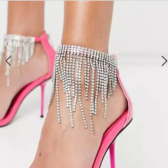 ASOS Public Desire Redemption heeled sandals with rhinestone fringe in pink us 6 - Picture 2 of 6